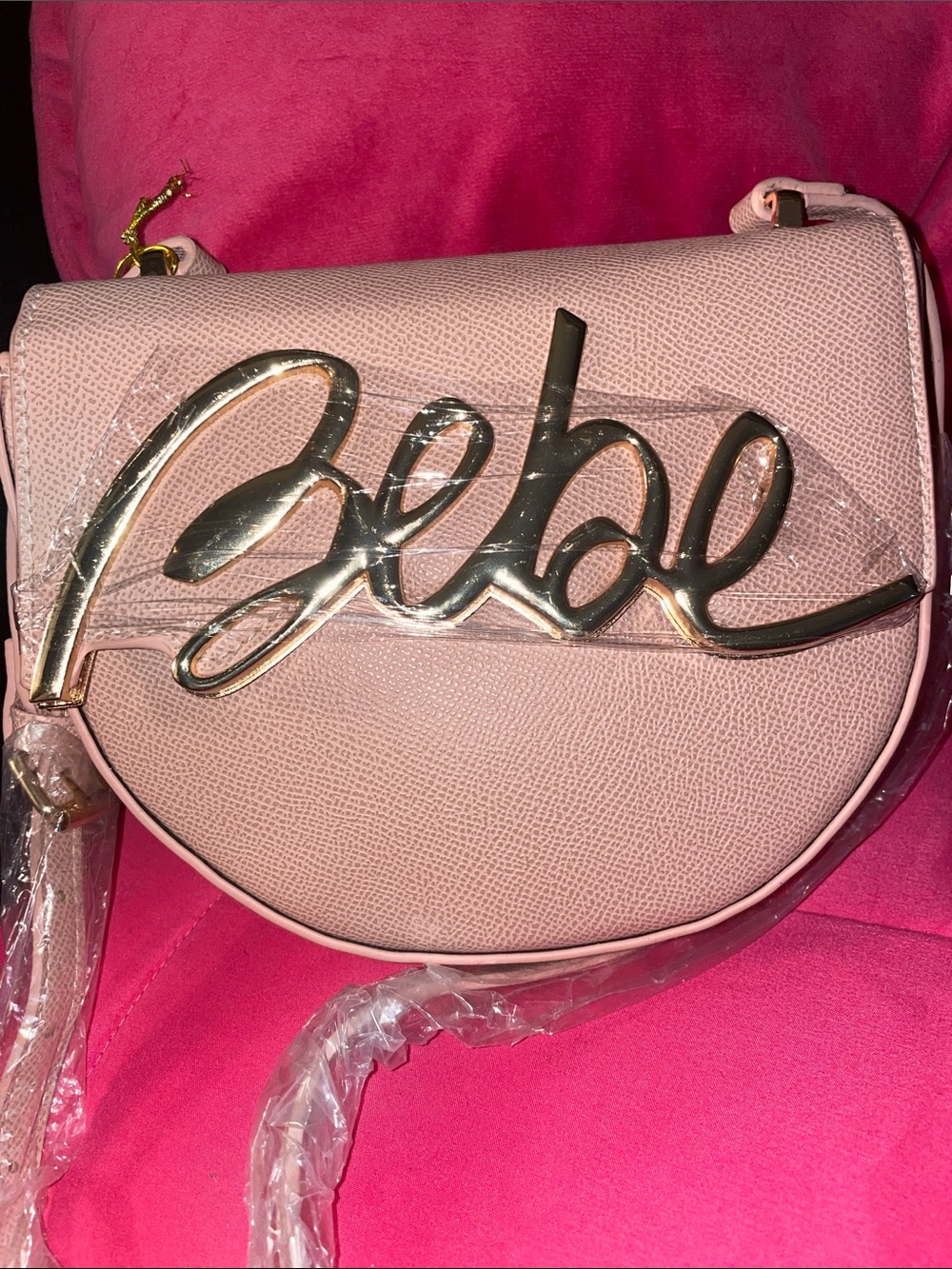 Pink Crossbody Bag with Gold Logo